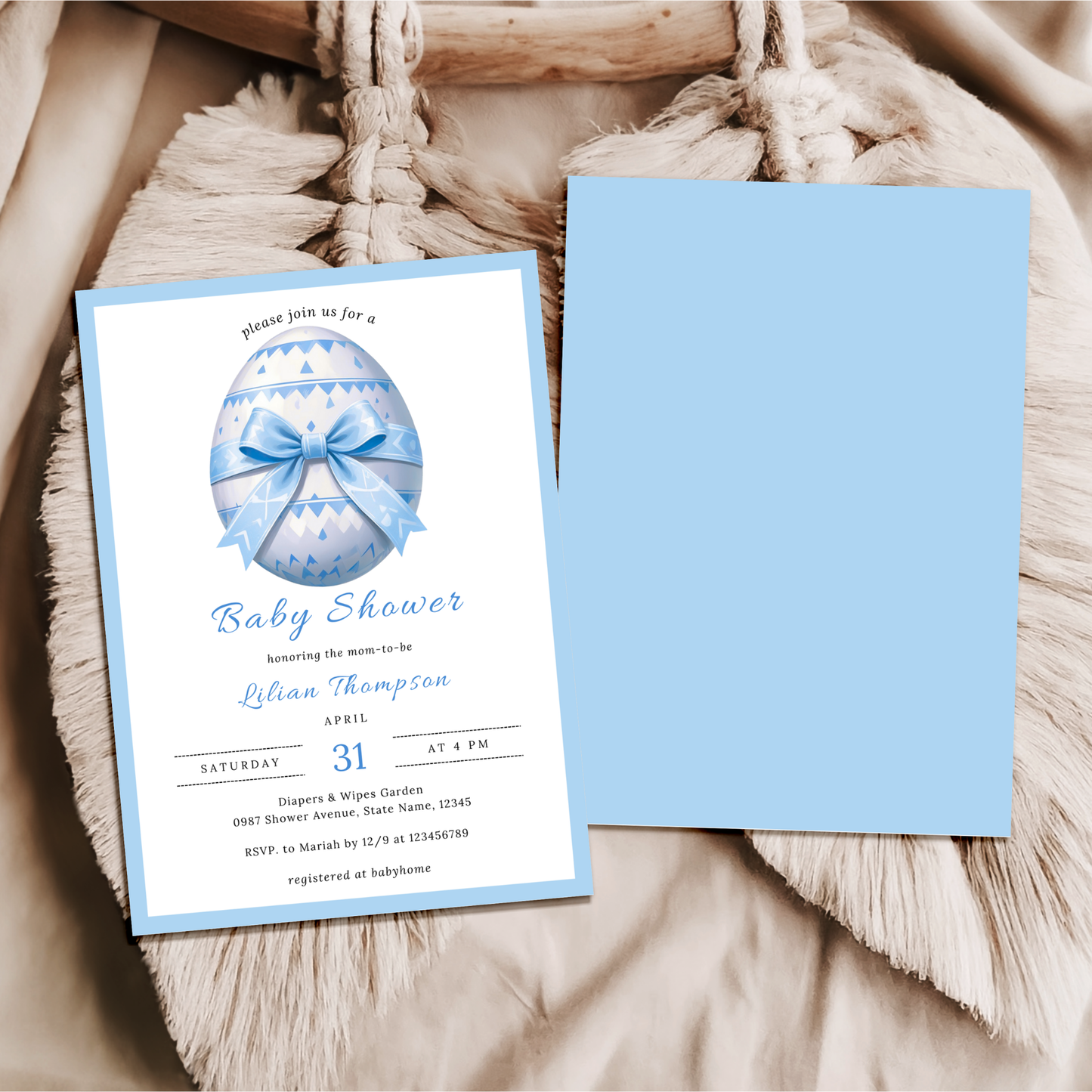 Easter Baby Shower Invitation Bundle, Blue Easter Egg