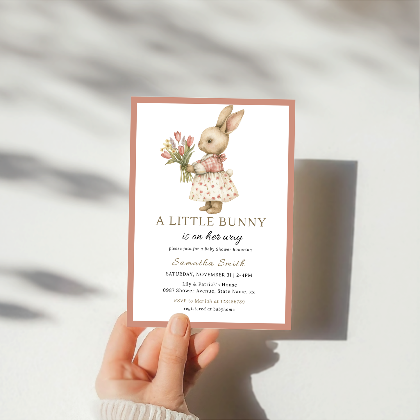 A Little Bunny is on Her Way, Girl Bunny Invitation Bundle