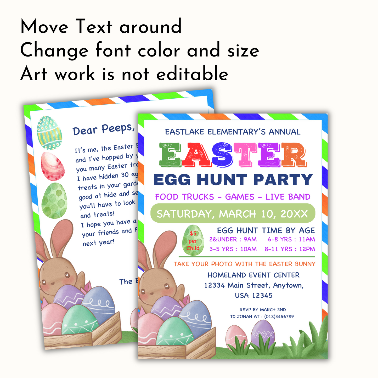 Easter Egg Hunt Party Flyer - Editable Template