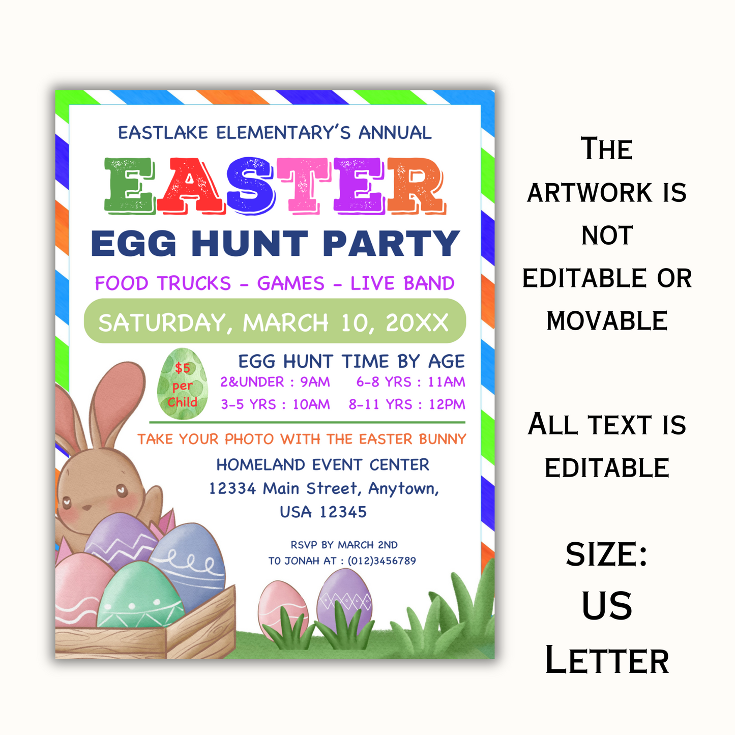 Easter Egg Hunt Party Flyer - Editable Template