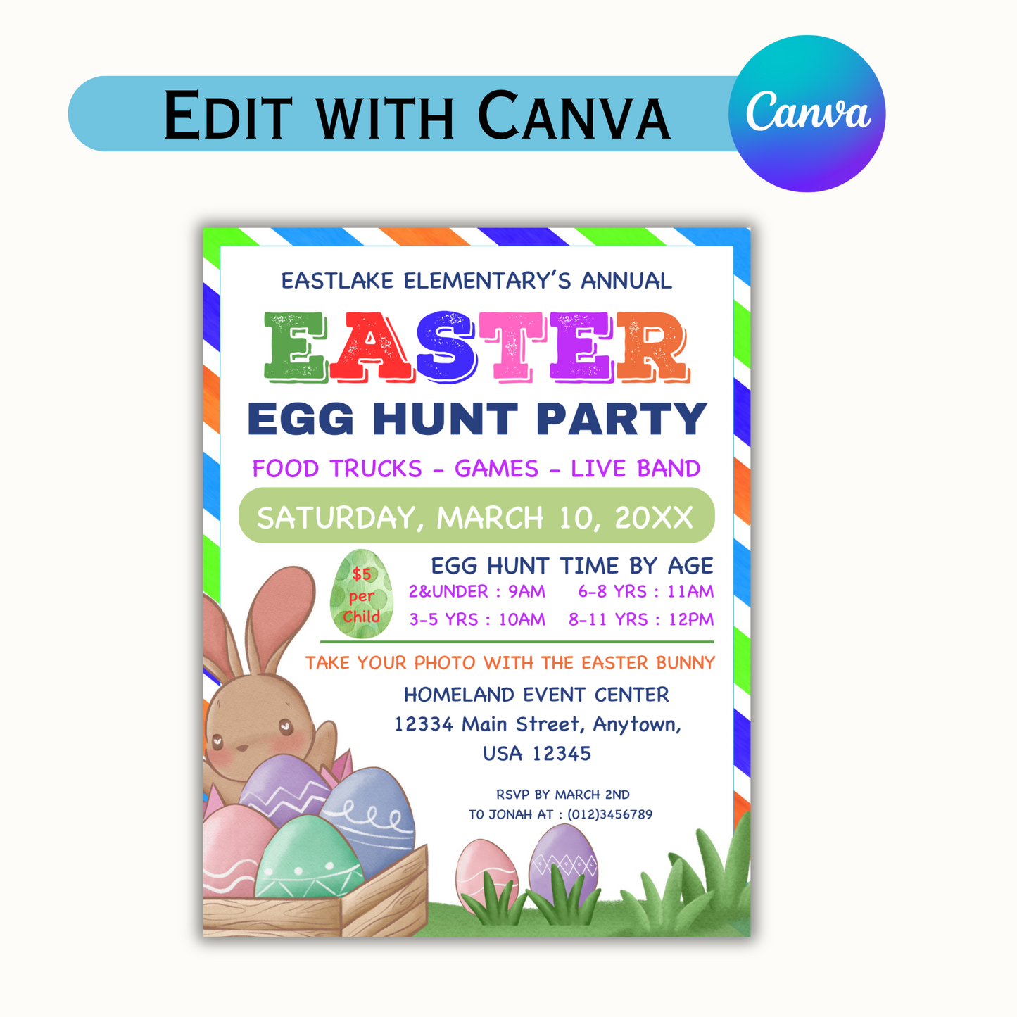 Easter Egg Hunt Party Flyer - Editable Template