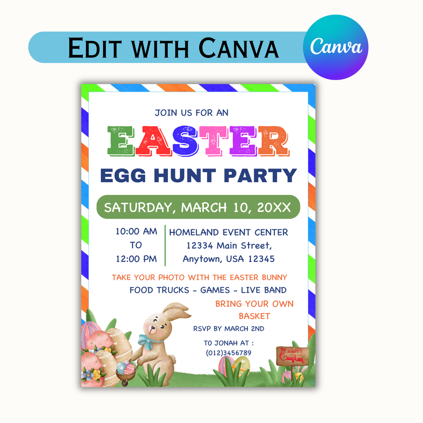 Easter Egg Hunt Party Flyer - Editable Template