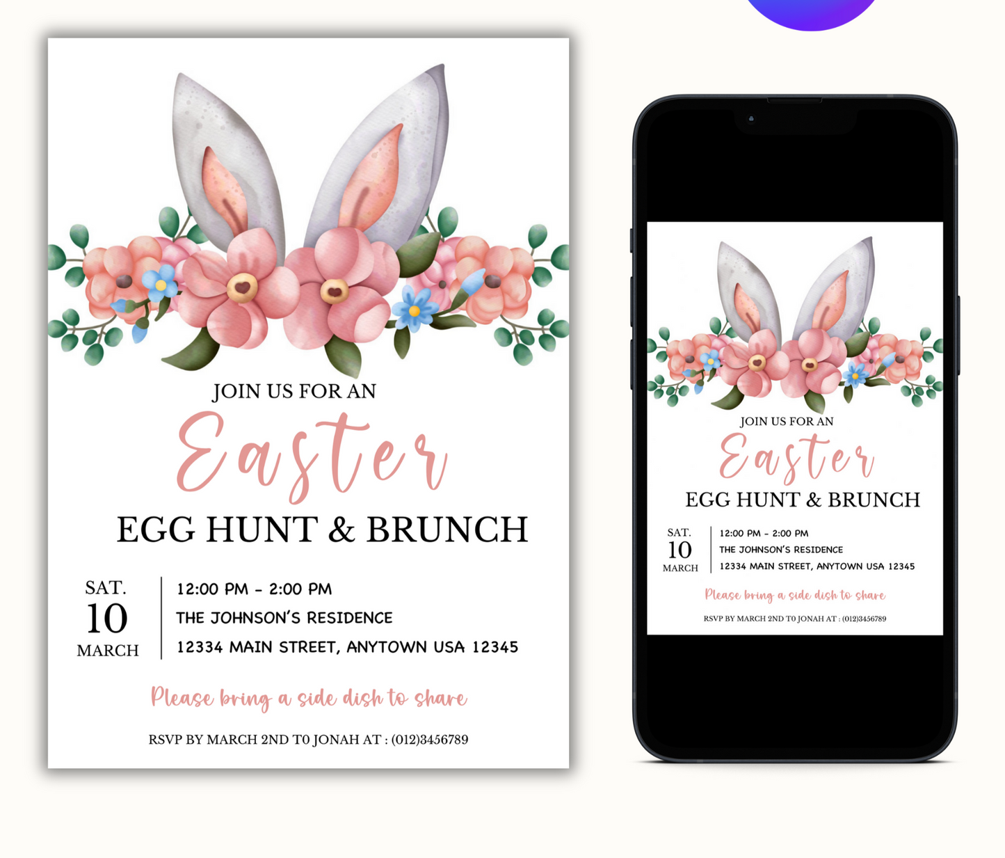 Easter egg Hunt & Brunch Invitation Template