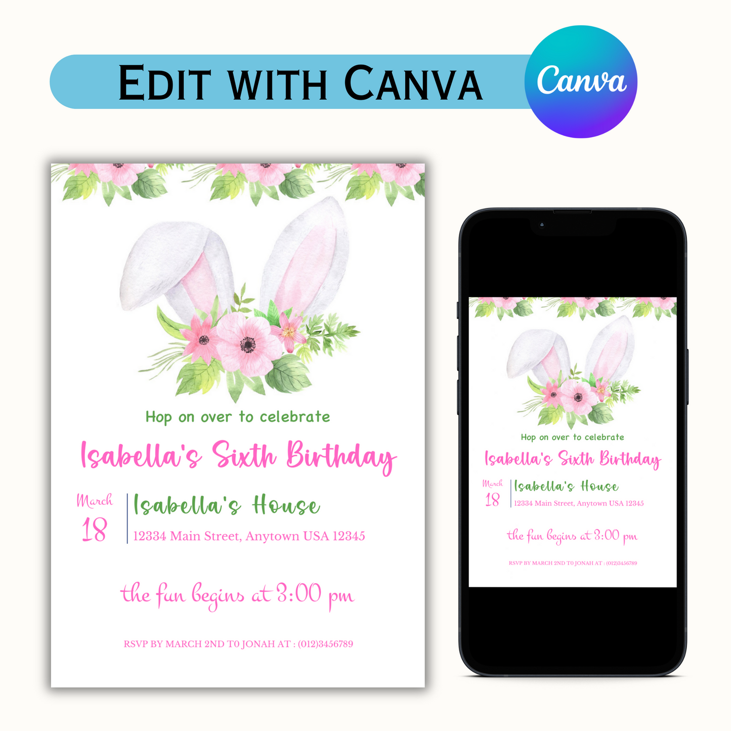 Easter Bunny Ears Birthday Template