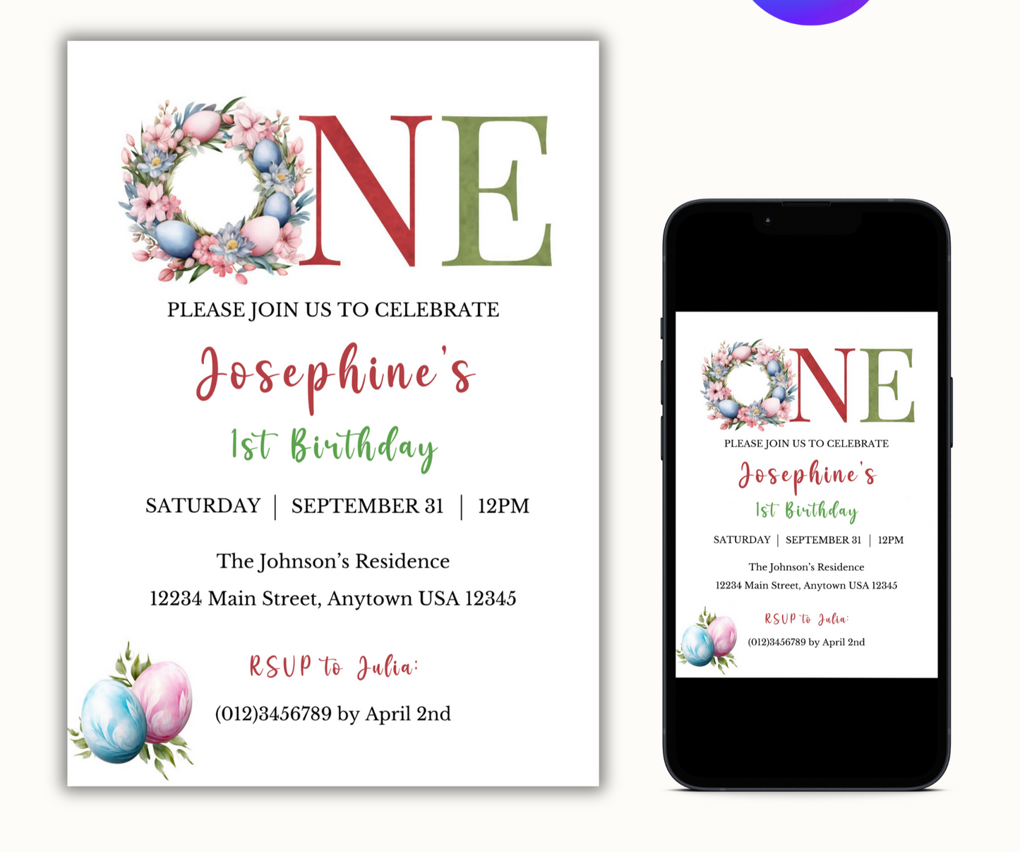 Easter One Year Birthday Invitation