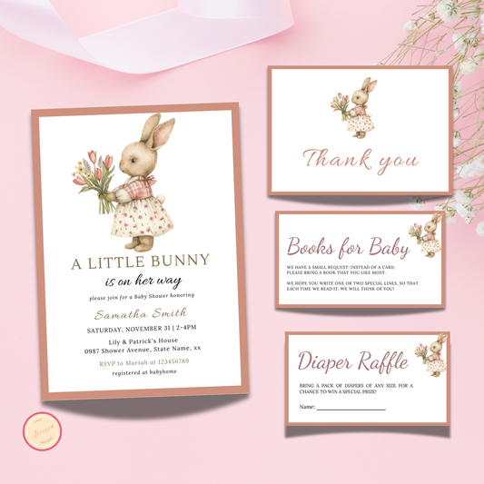 A Little Bunny is on Her Way, Girl Bunny Invitation Bundle