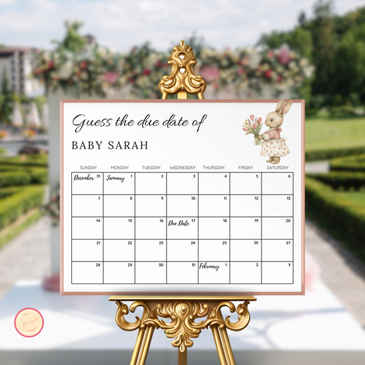 Girl Bunny Rabbit Baby Shower Due Date Calendar