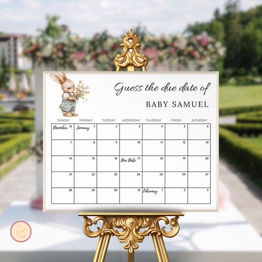 Boy Bunny Rabbit Baby Shower Due Date Calendar