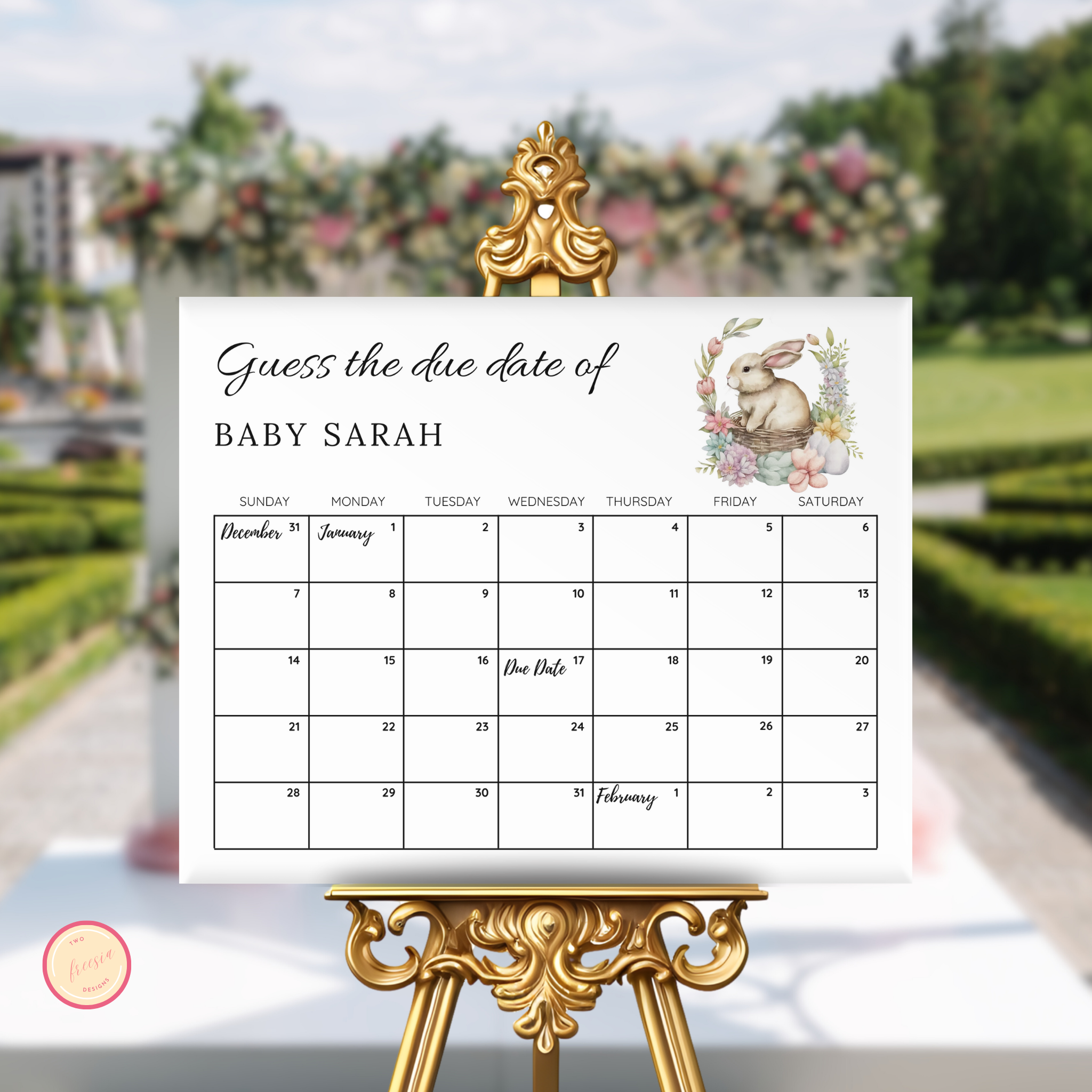 Some Bunny Baby Shower Due Date Calendar