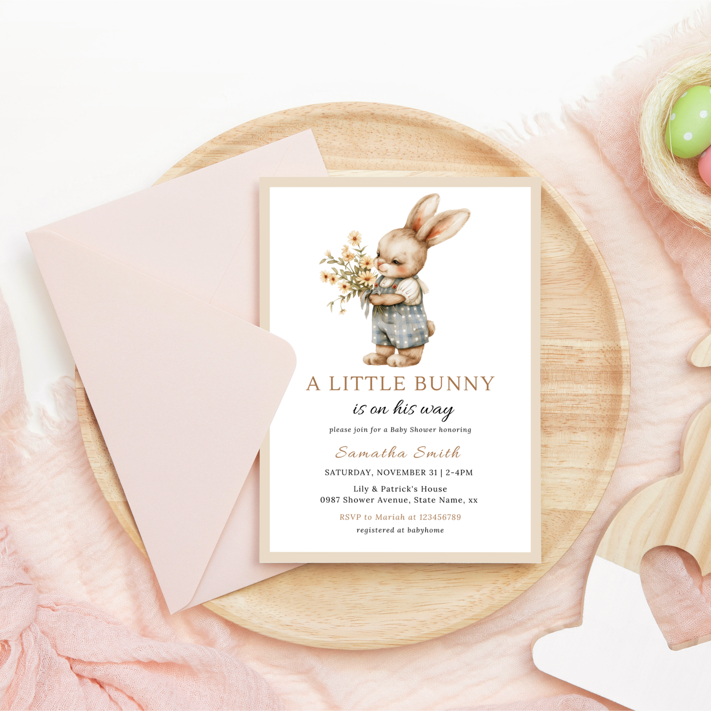 A Little Bunny is on His Way, Boy Bunny Invitation Bundle