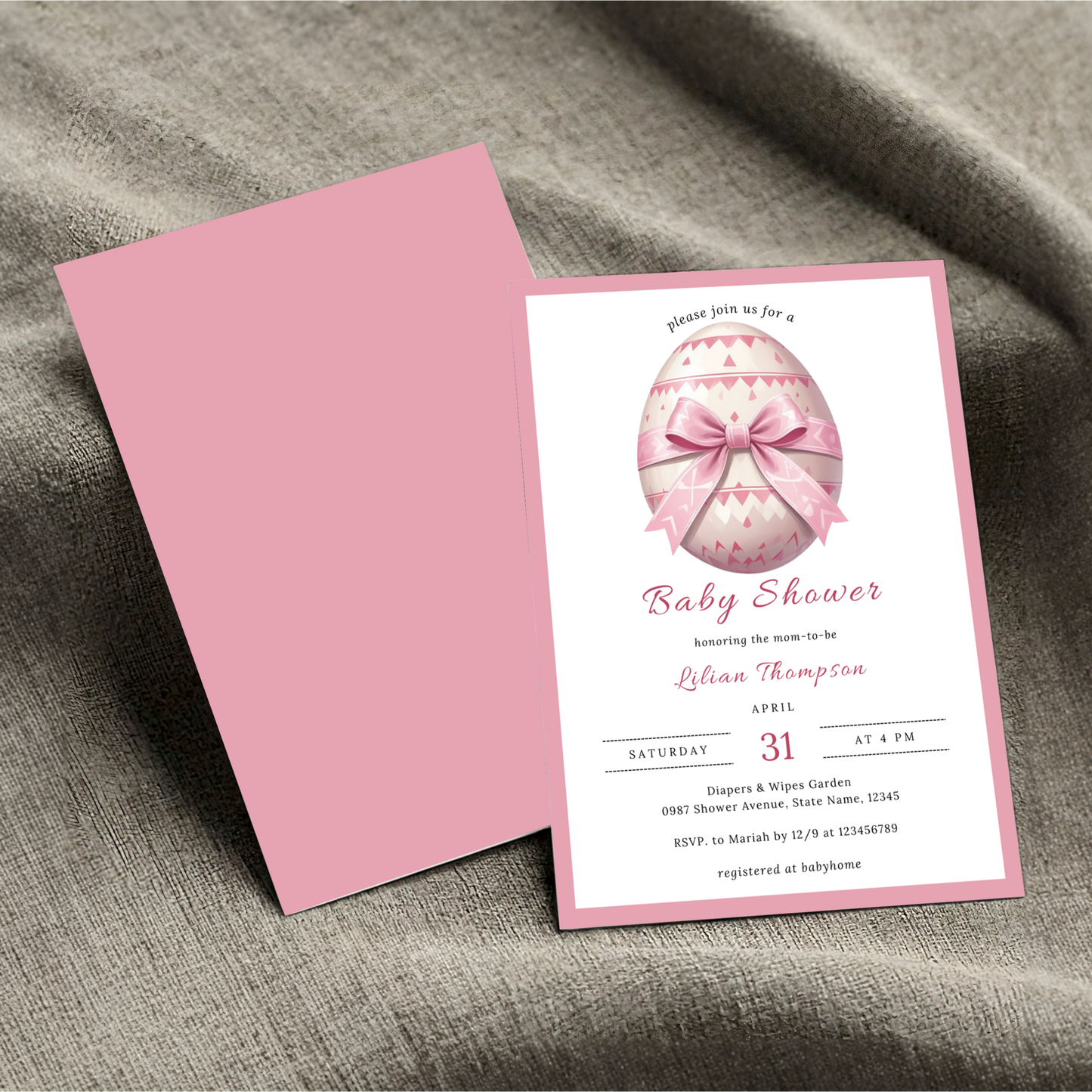 Easter Baby Shower Invitation Bundle, Pink Easter Egg