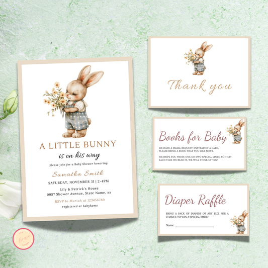 A Little Bunny is on His Way, Boy Bunny Invitation Bundle