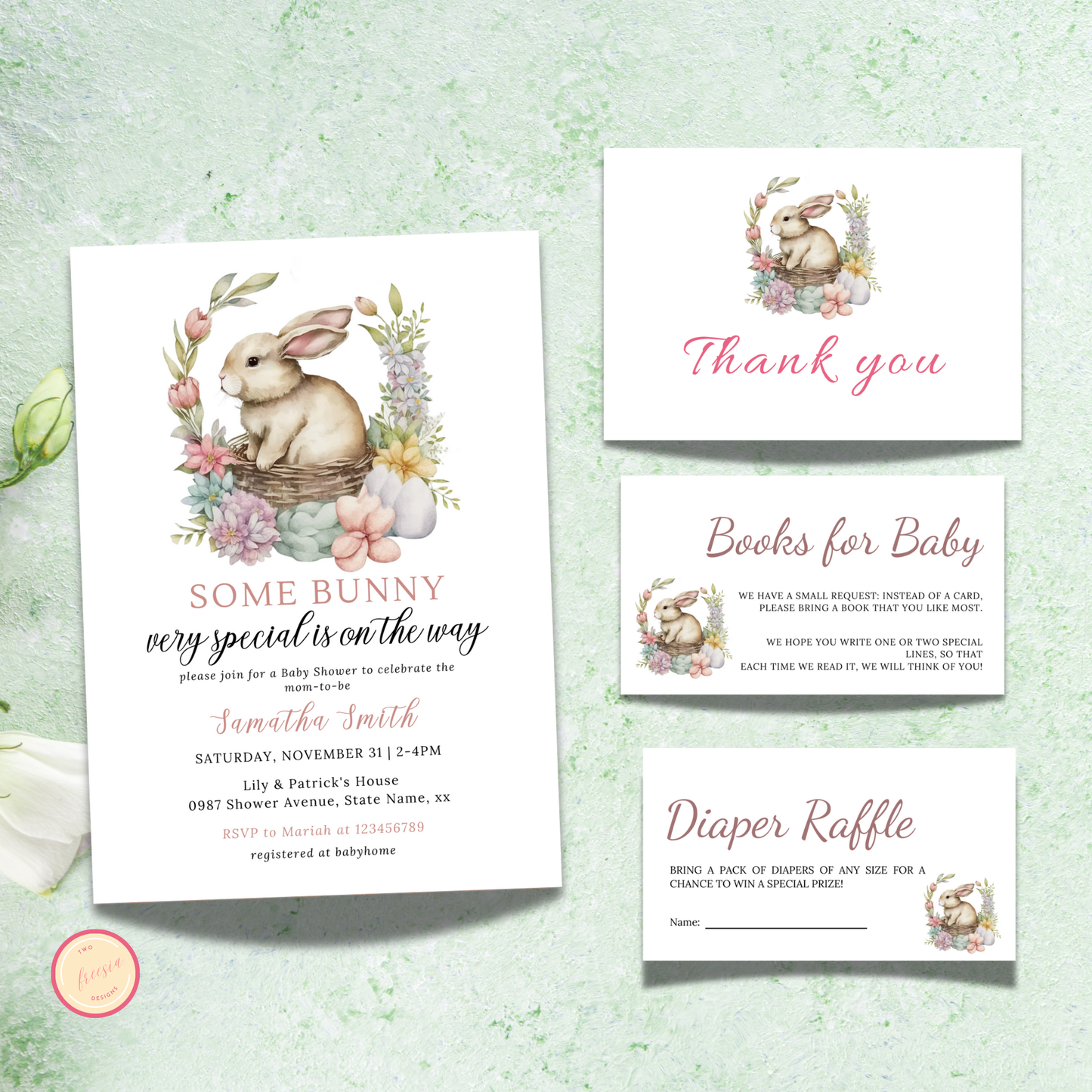 Some Bunny Is On The Way Baby Shower Invitation Bundle