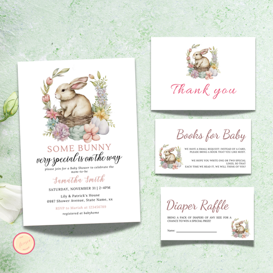 Some Bunny Is On The Way Baby Shower Invitation Bundle