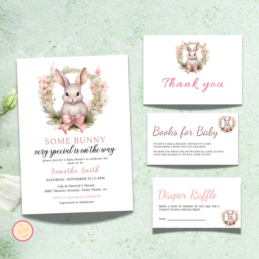 Some Bunny Very Special Is On The Way Baby Shower Invitation Bundle