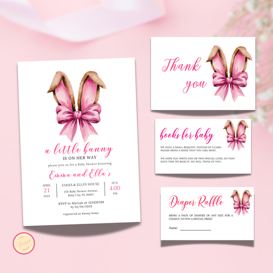 A Little Bunny is on Her Way Baby Shower Invitation Set - Bunny Ears