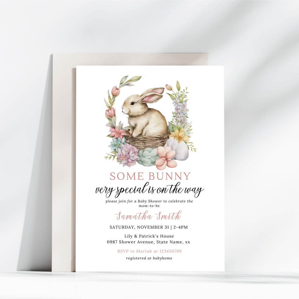 Some Bunny Is On The Way Baby Shower Invitation Bundle