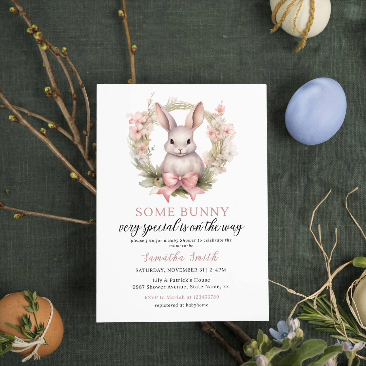 Some Bunny Very Special Is On The Way Baby Shower Invitation Bundle