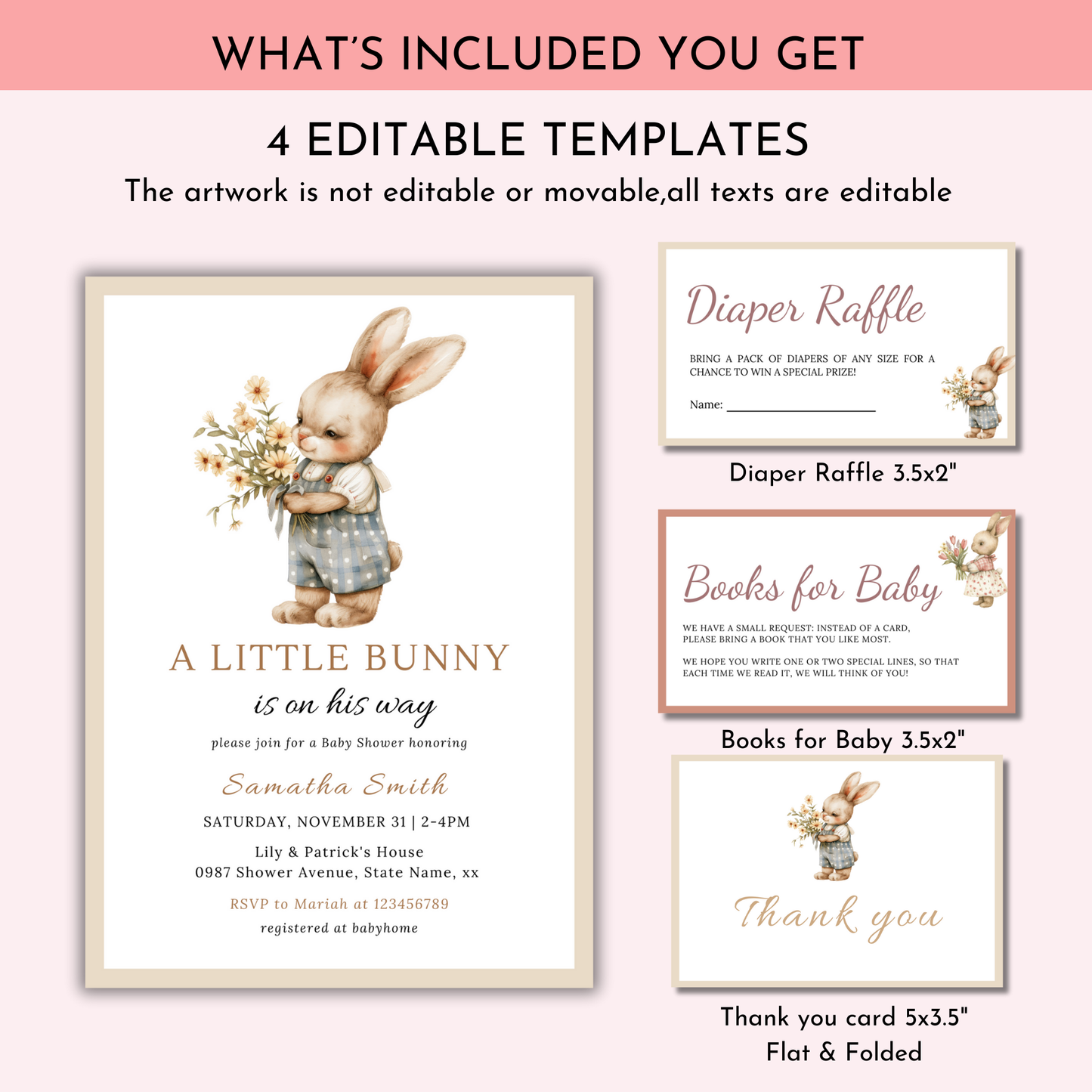 A Little Bunny is on His Way, Boy Bunny Invitation Bundle