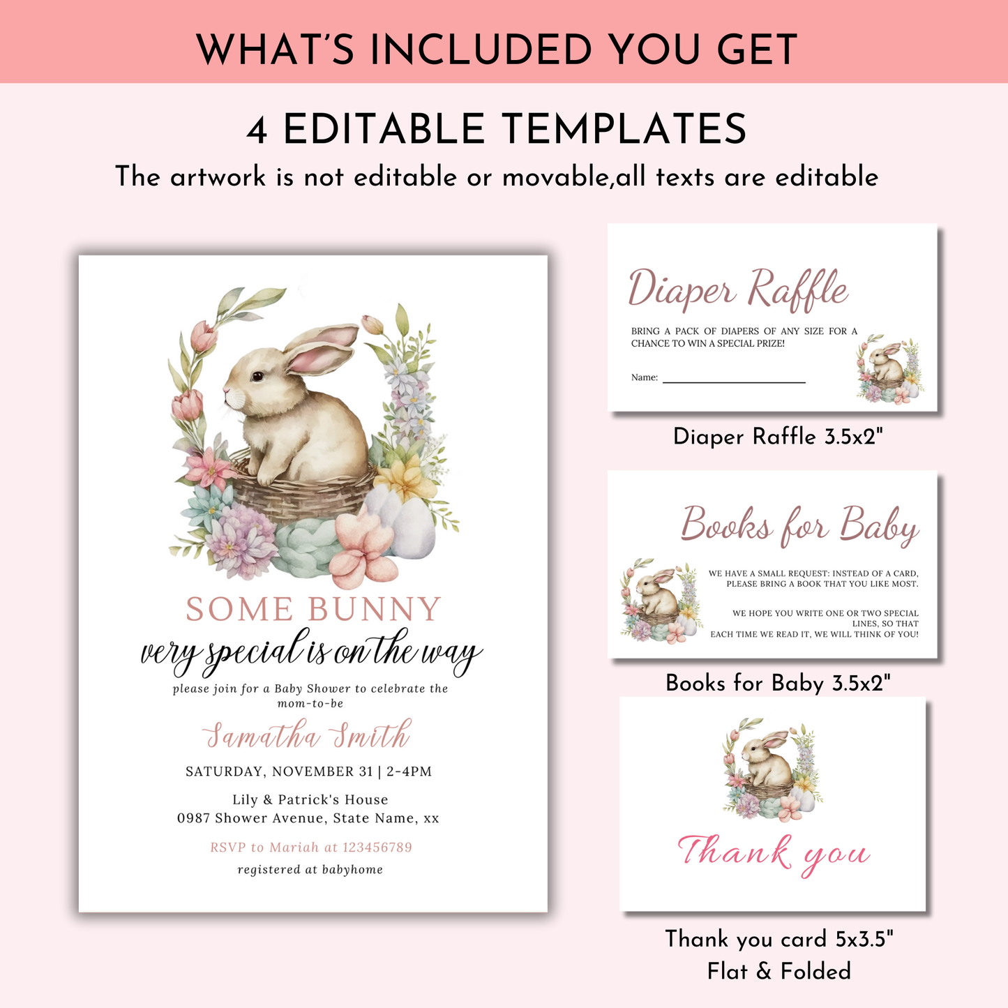 Some Bunny Is On The Way Baby Shower Invitation Bundle