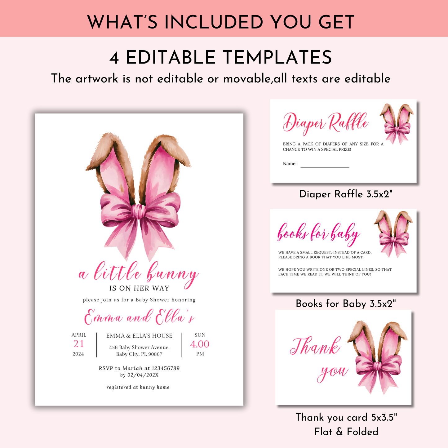 A Little Bunny is on Her Way Baby Shower Invitation Set - Bunny Ears