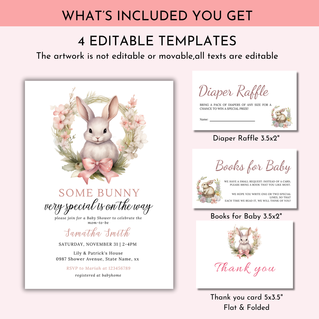 Some Bunny Very Special Is On The Way Baby Shower Invitation Bundle