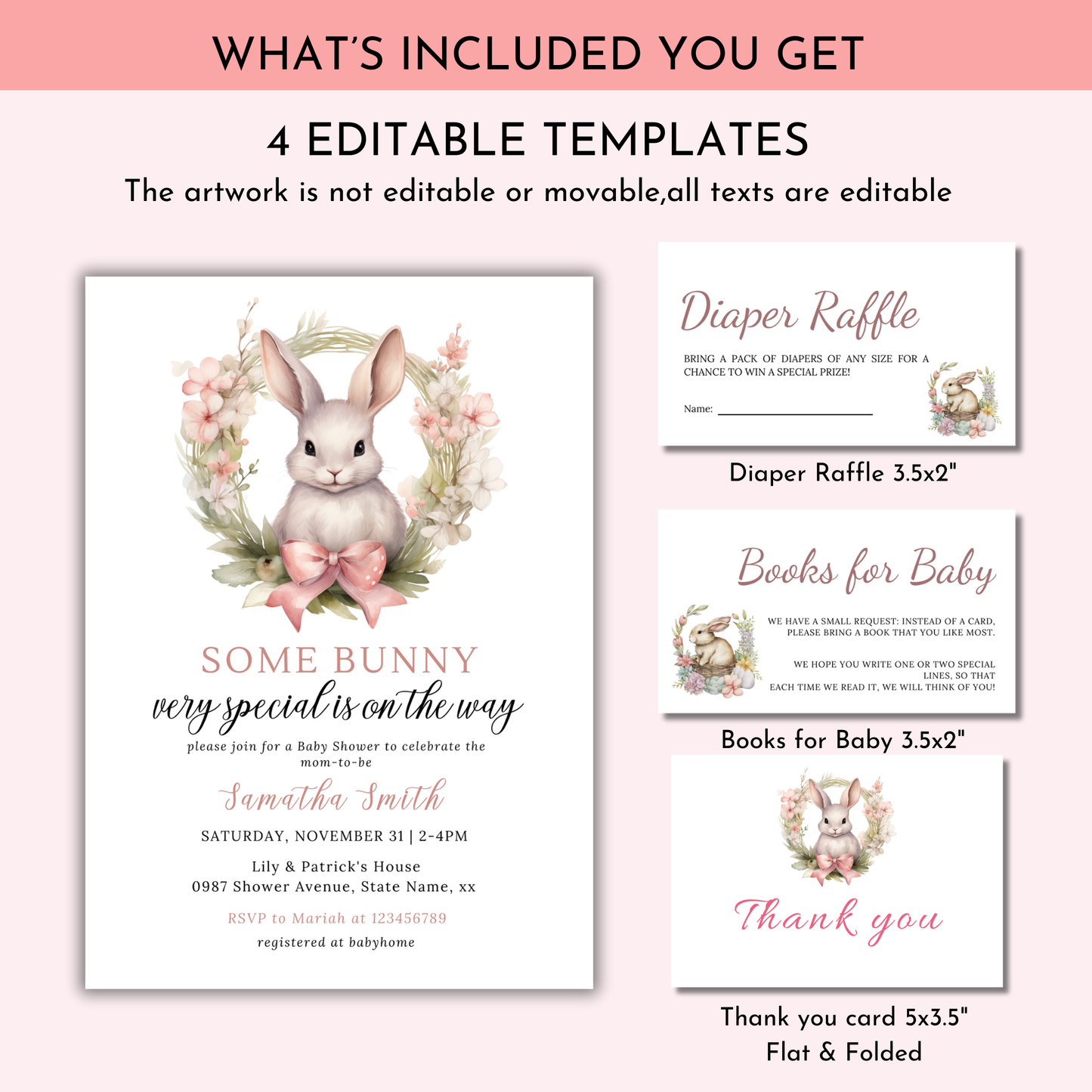 Some Bunny Very Special Is On The Way Baby Shower Invitation Bundle