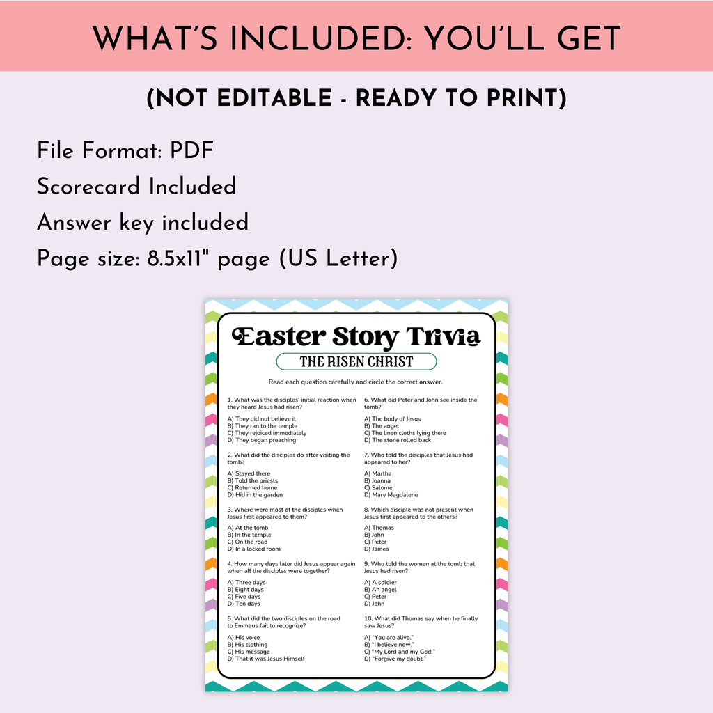 Easter Story The Risen Christ Trivia Game