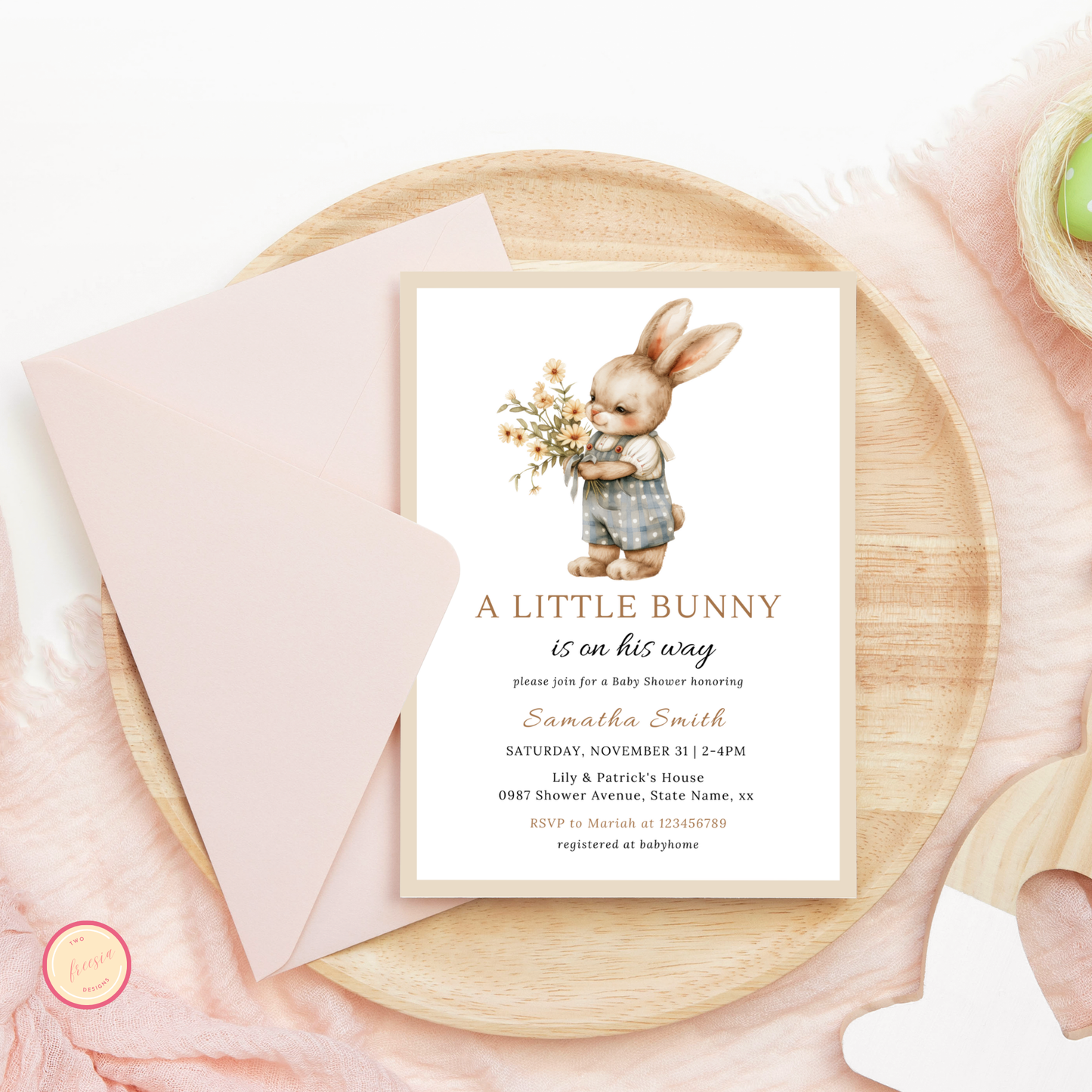 A Little Bunny is on His Way, Boy Bunny Invitation