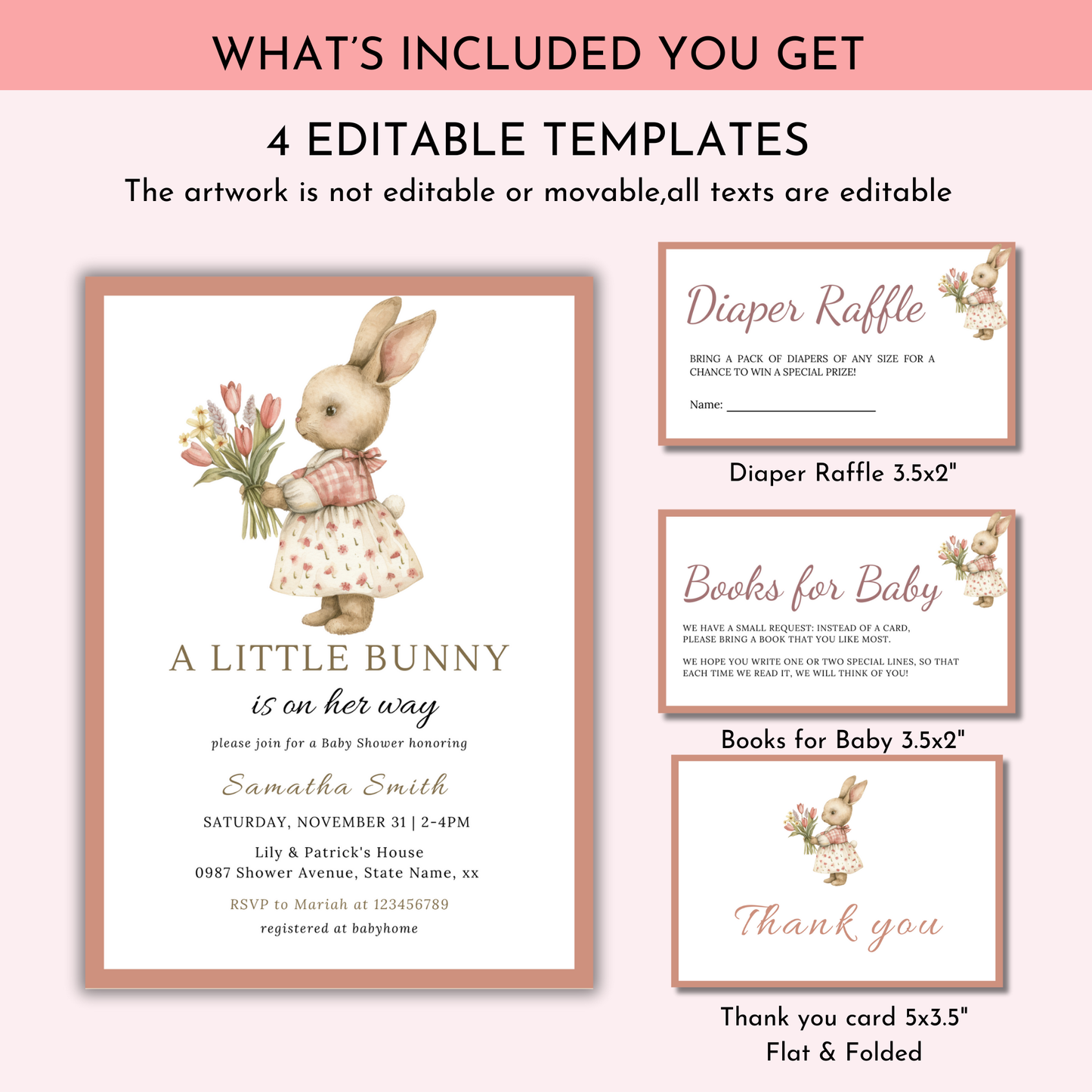 A Little Bunny is on Her Way, Girl Bunny Invitation Bundle