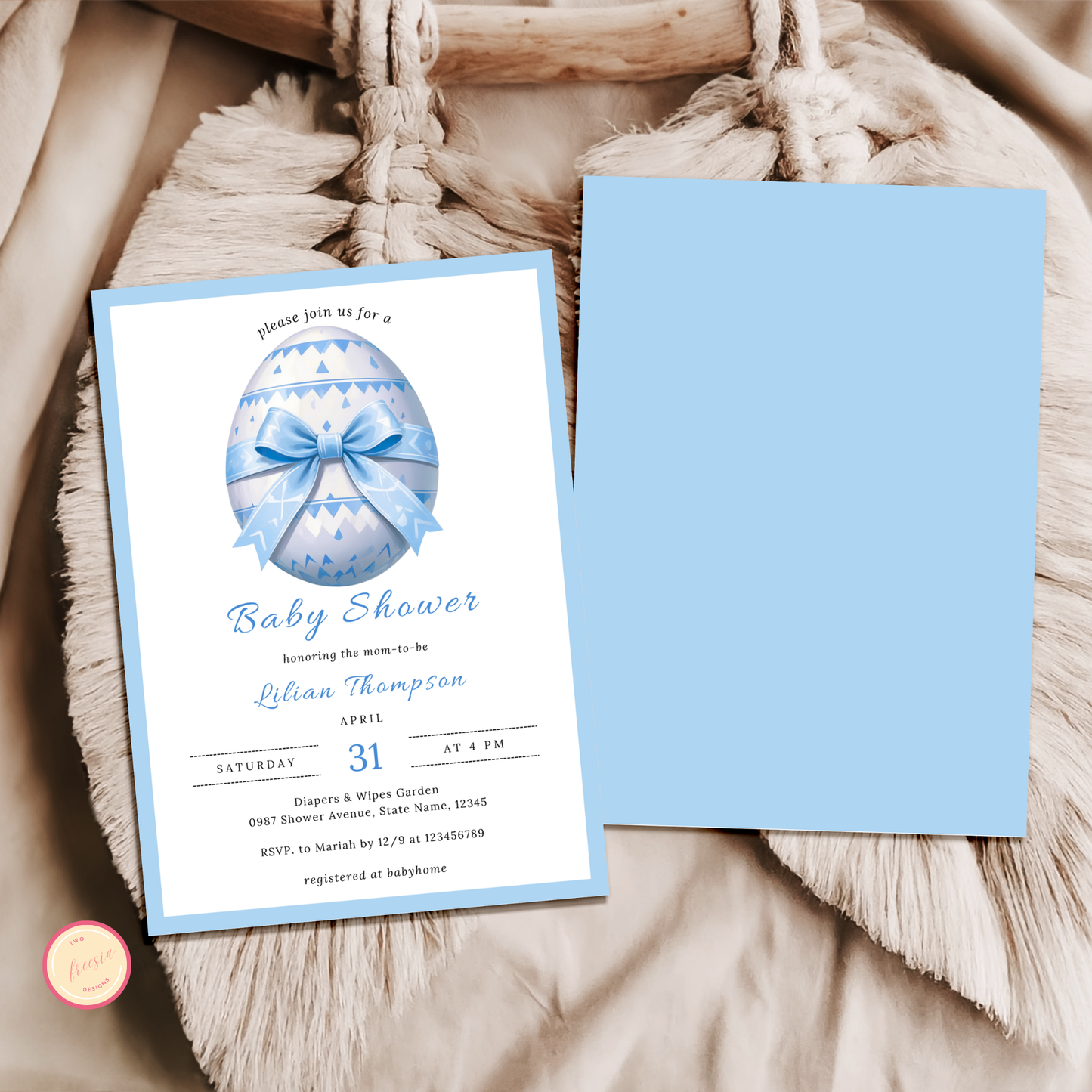 Easter Baby Shower Invitation Bundle, Blue Easter Egg