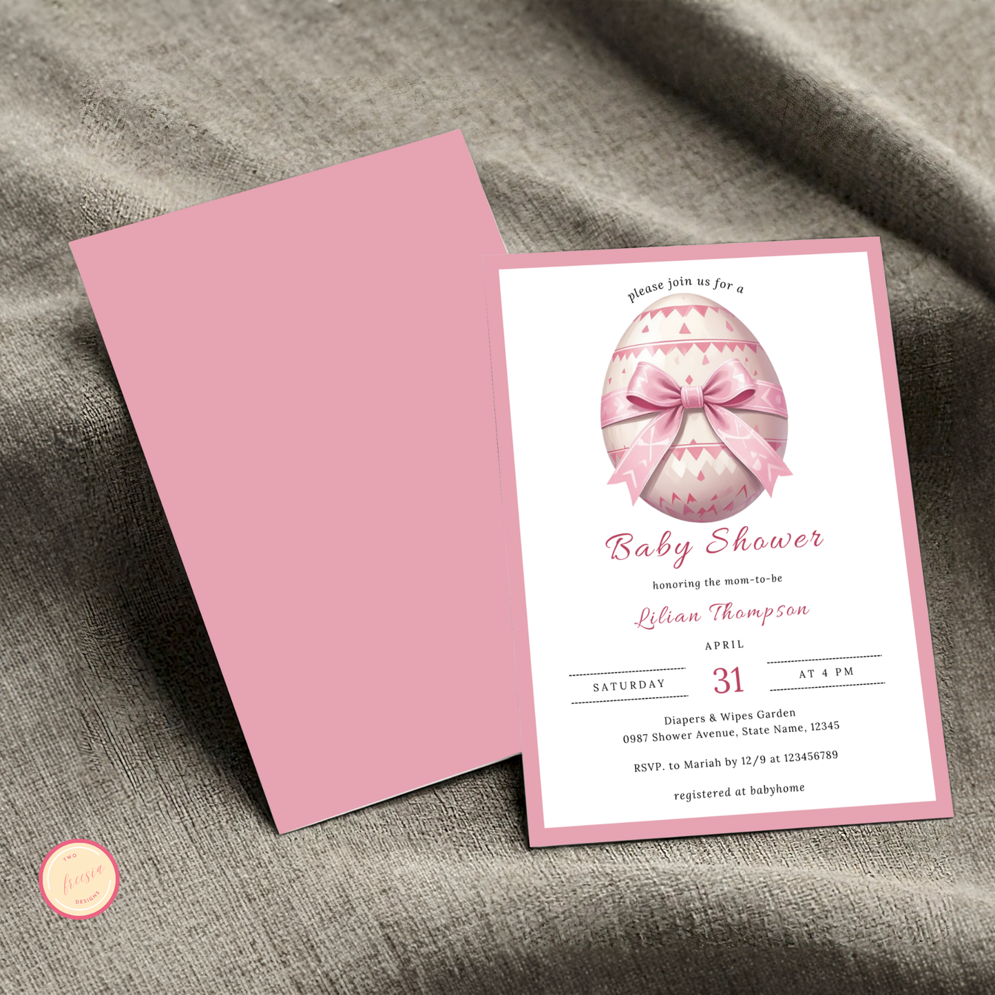 Easter Baby Shower Invitation - Pink Egg Baby