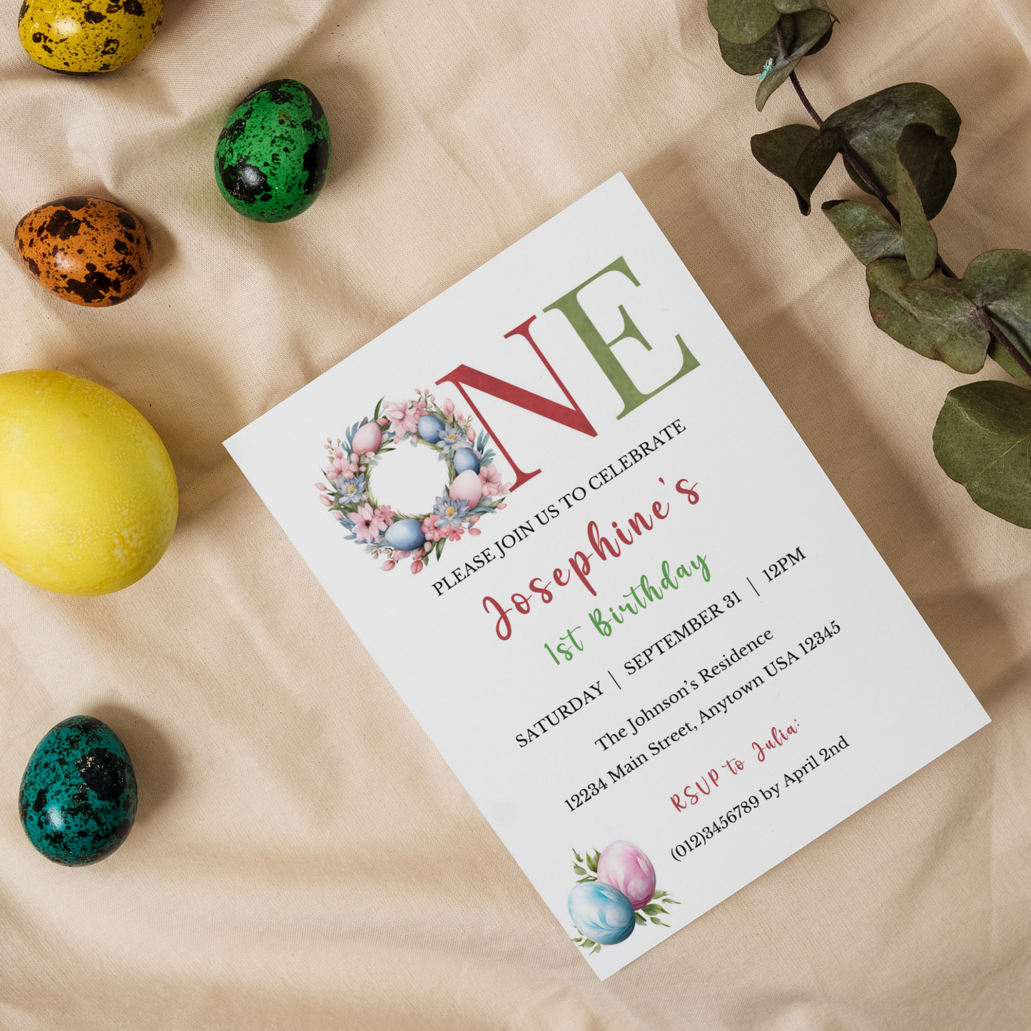 Easter One Year Birthday Invitation