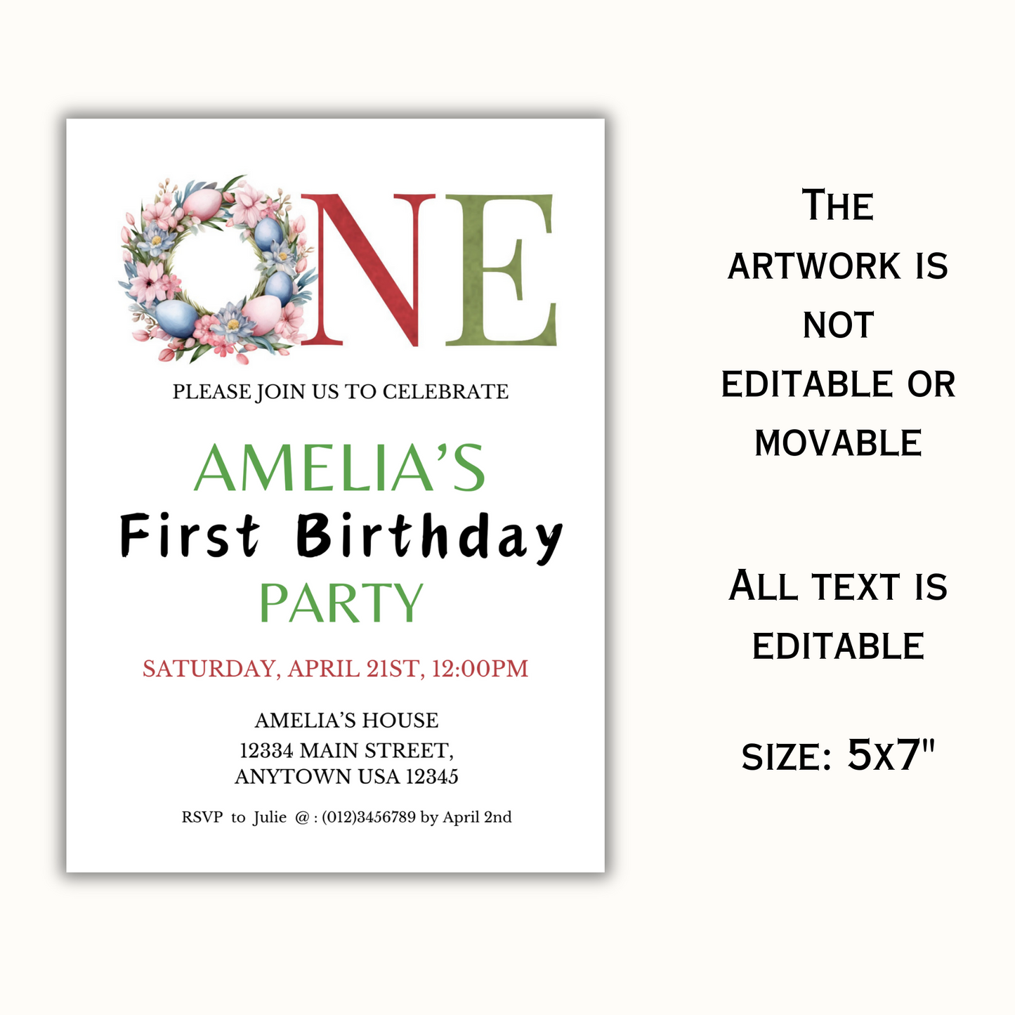 Easter One Year Birthday Invitation