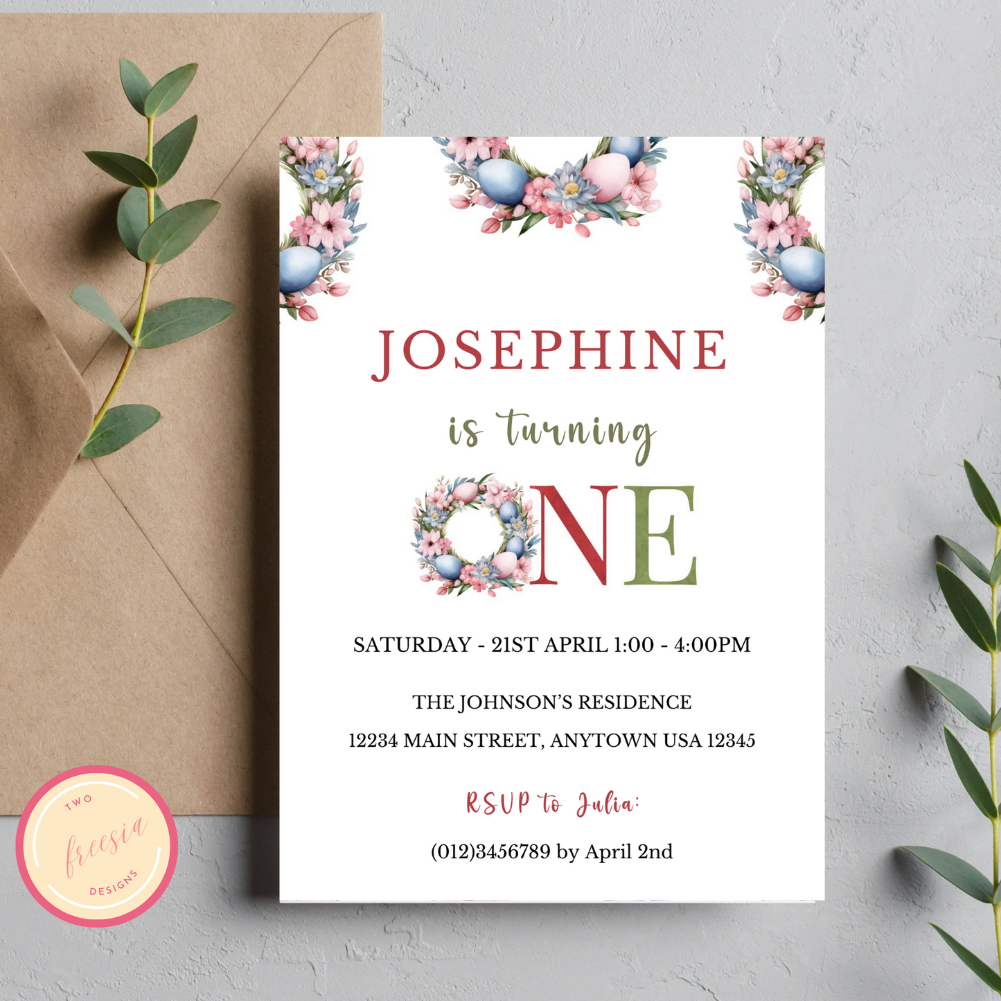 Easter 1st Birthday Invitation Template