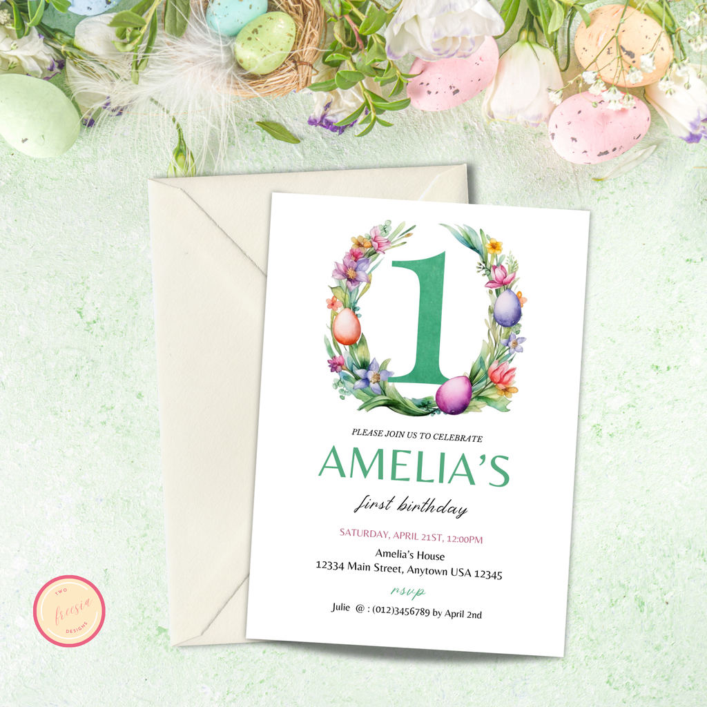 Easter Birthday Invitation Template - 1 Year Old - Green