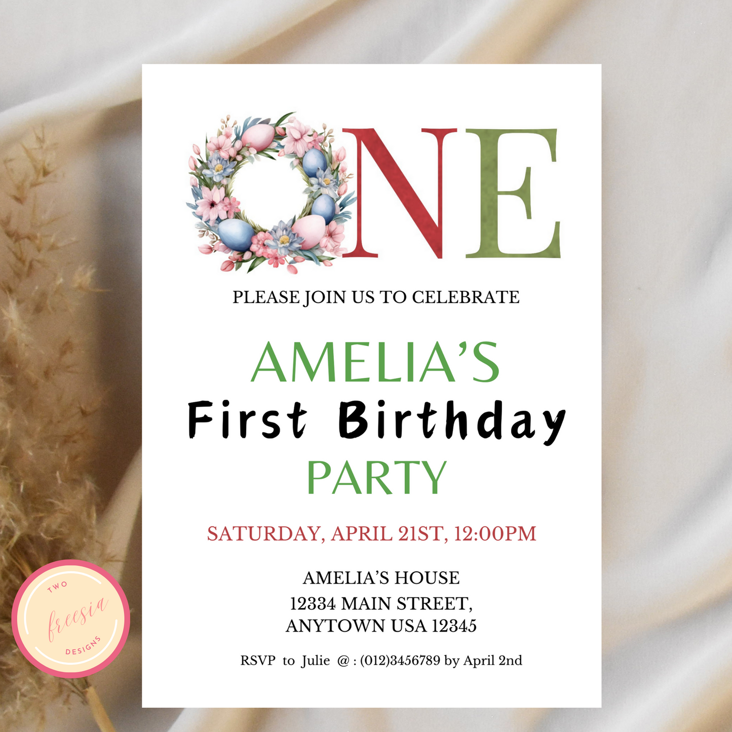 Easter One Year Birthday Invitation