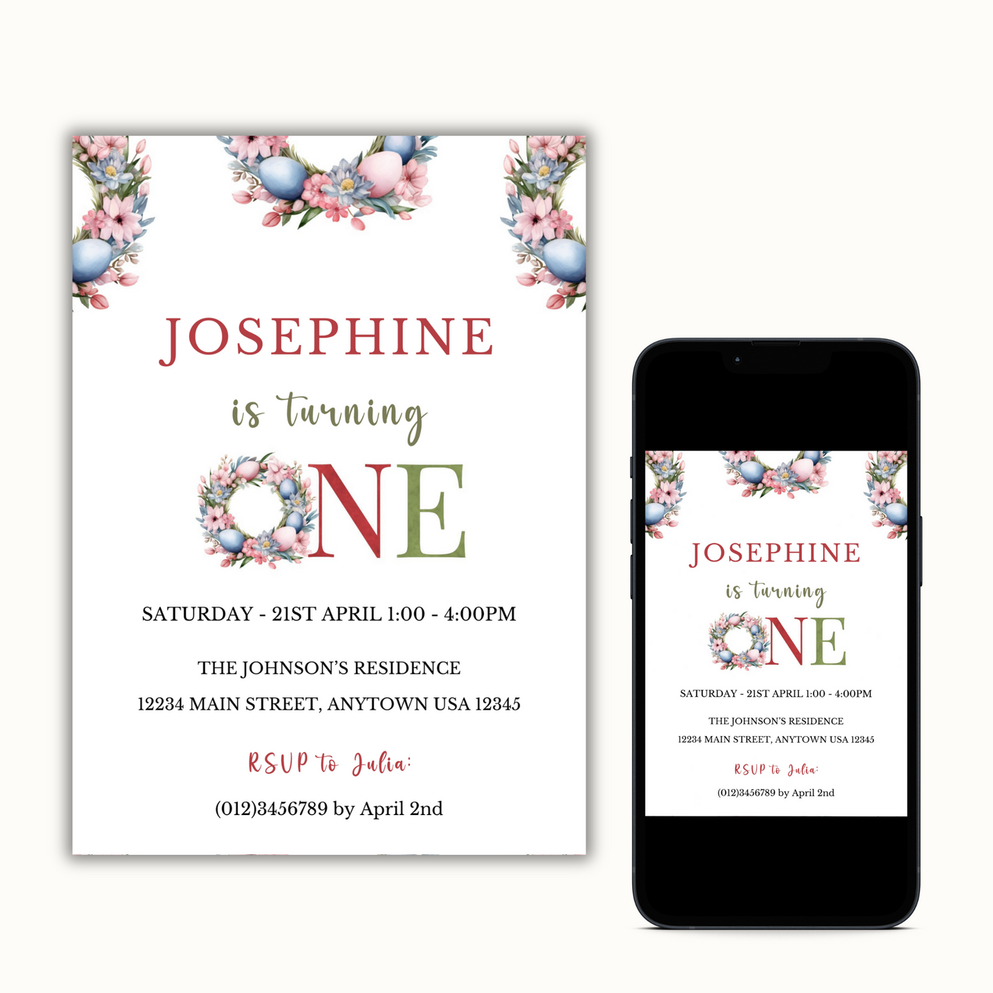 Easter 1st Birthday Invitation Template