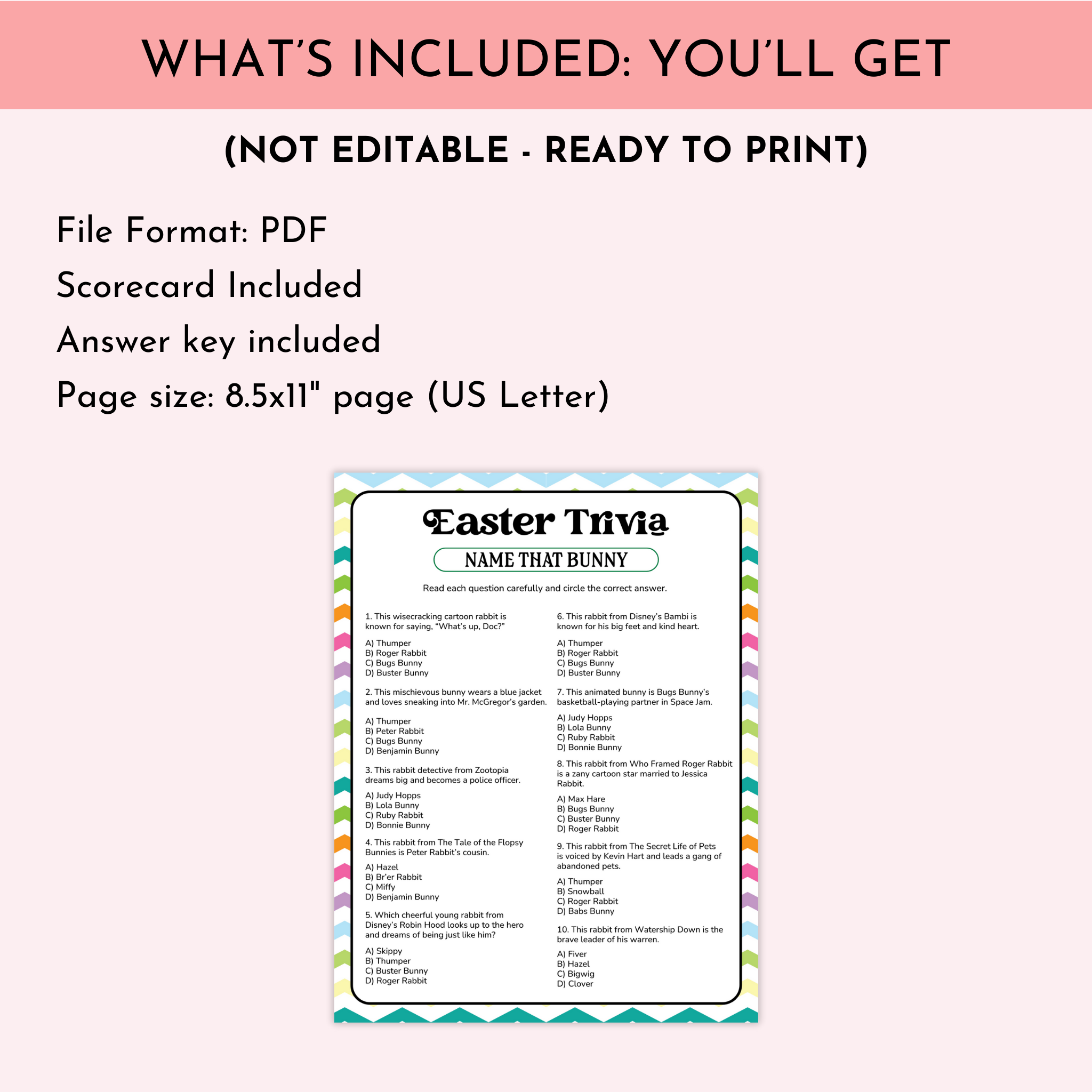 Name That Bunny Trivia Game