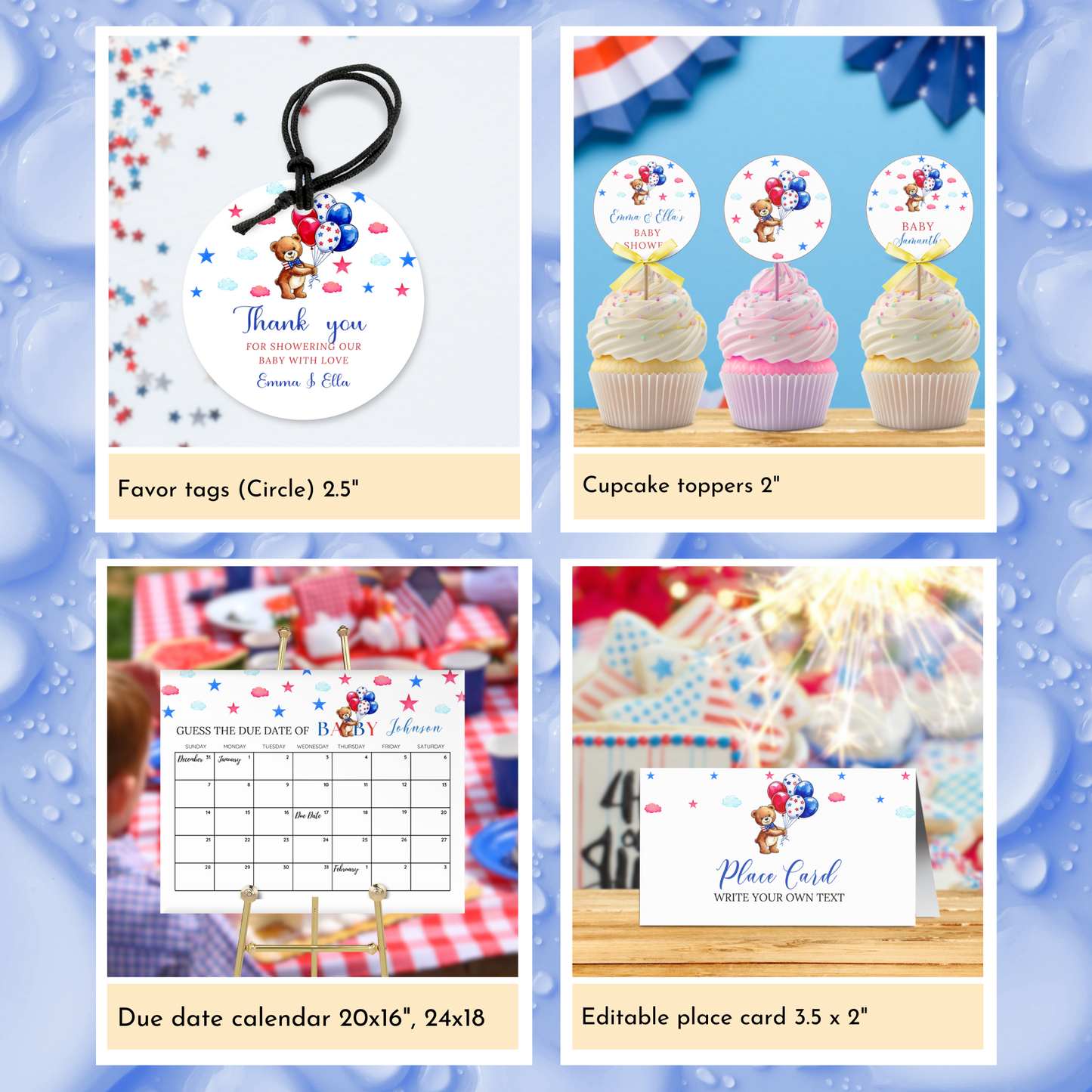 Patriotic Baby Shower Template Bundle #1
