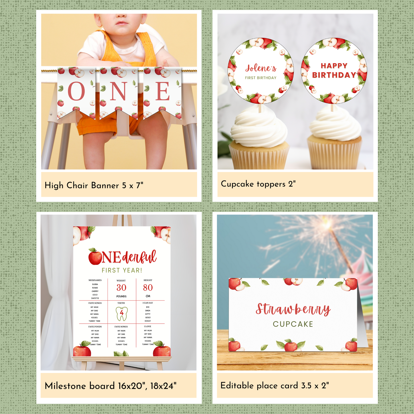 Apple 1st Birthday Template Bundle