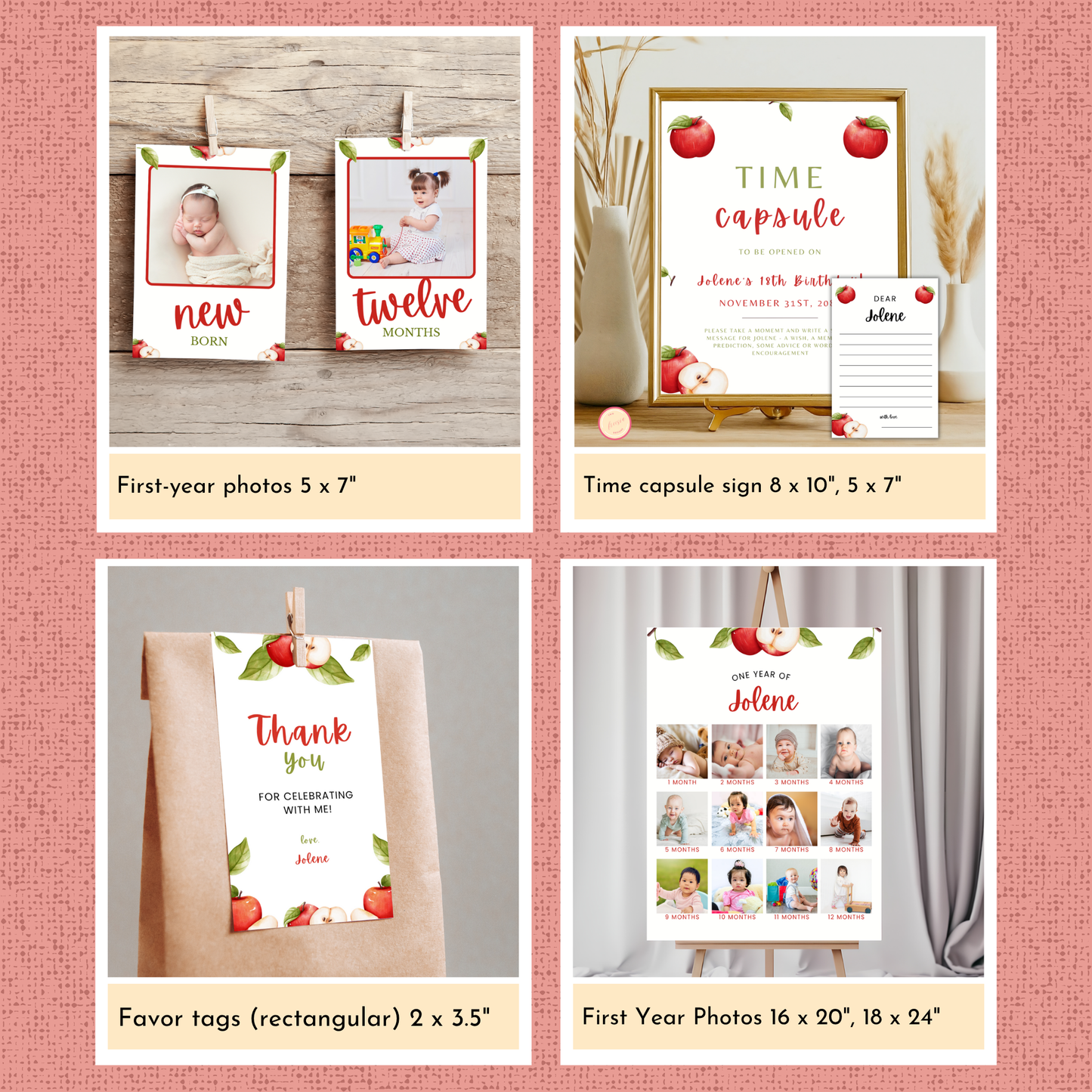 Apple 1st Birthday Template Bundle