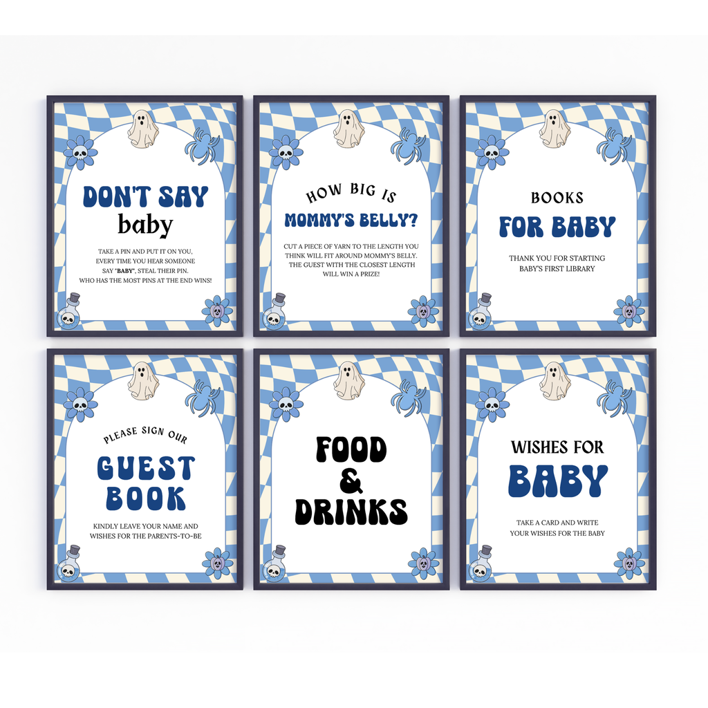 Halloween Baby Shower Table Sign | Blue