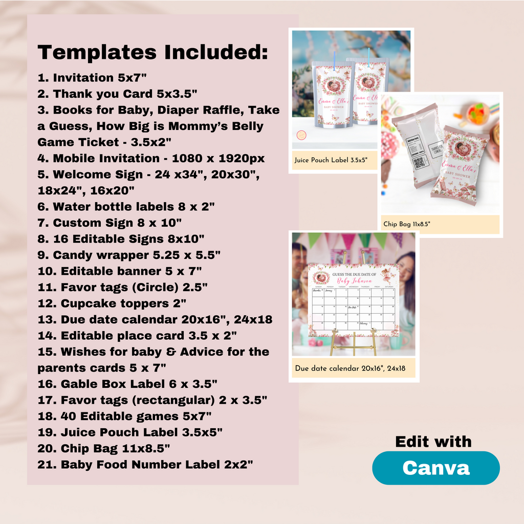 Fairy Baby Shower Template Bundle #1