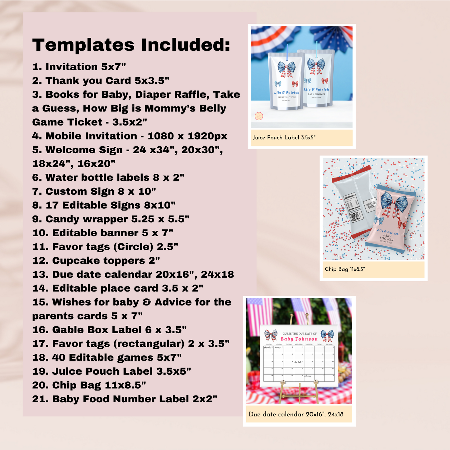 Patriotic Baby Shower Template Bundle