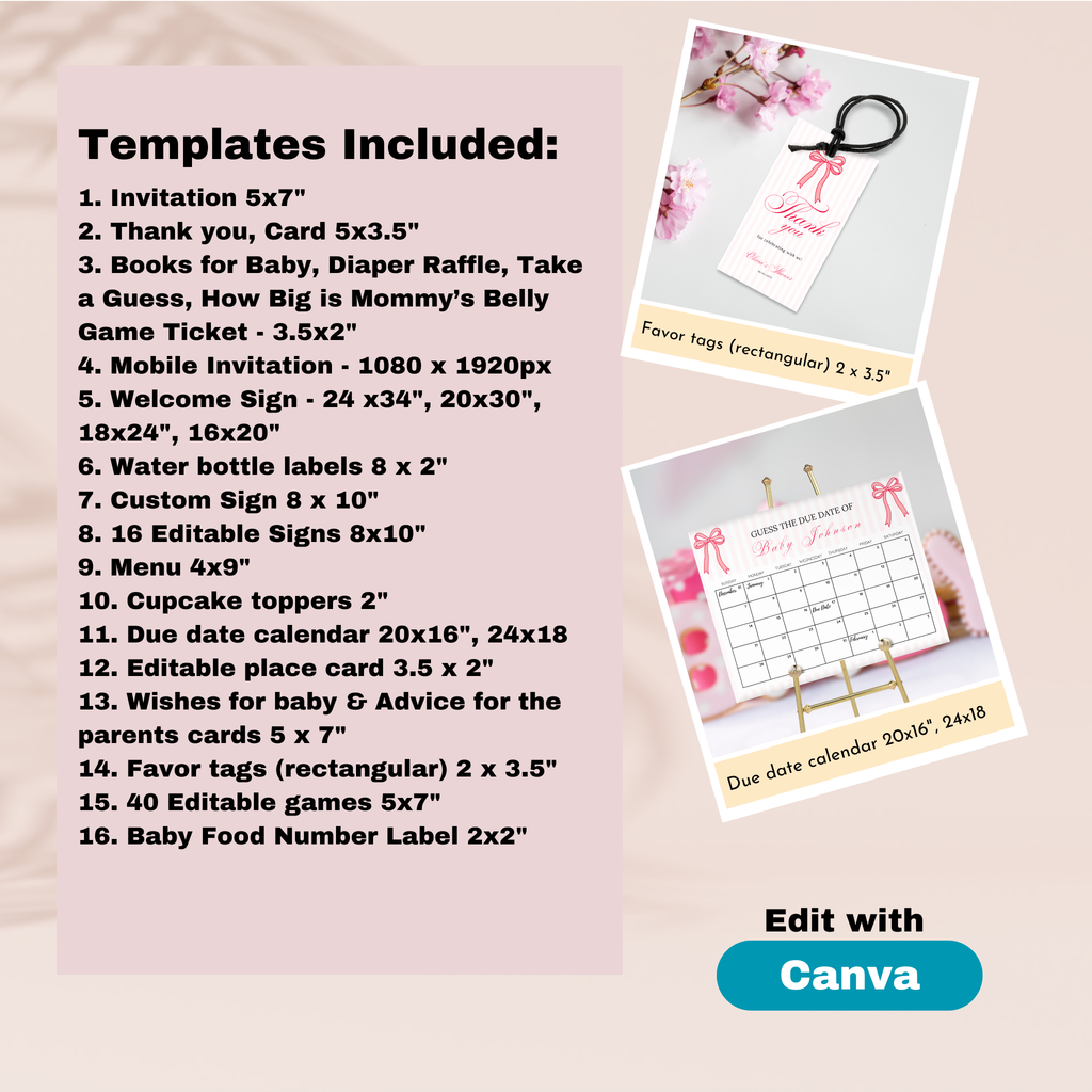 Pink Bow Baby Shower Bundle