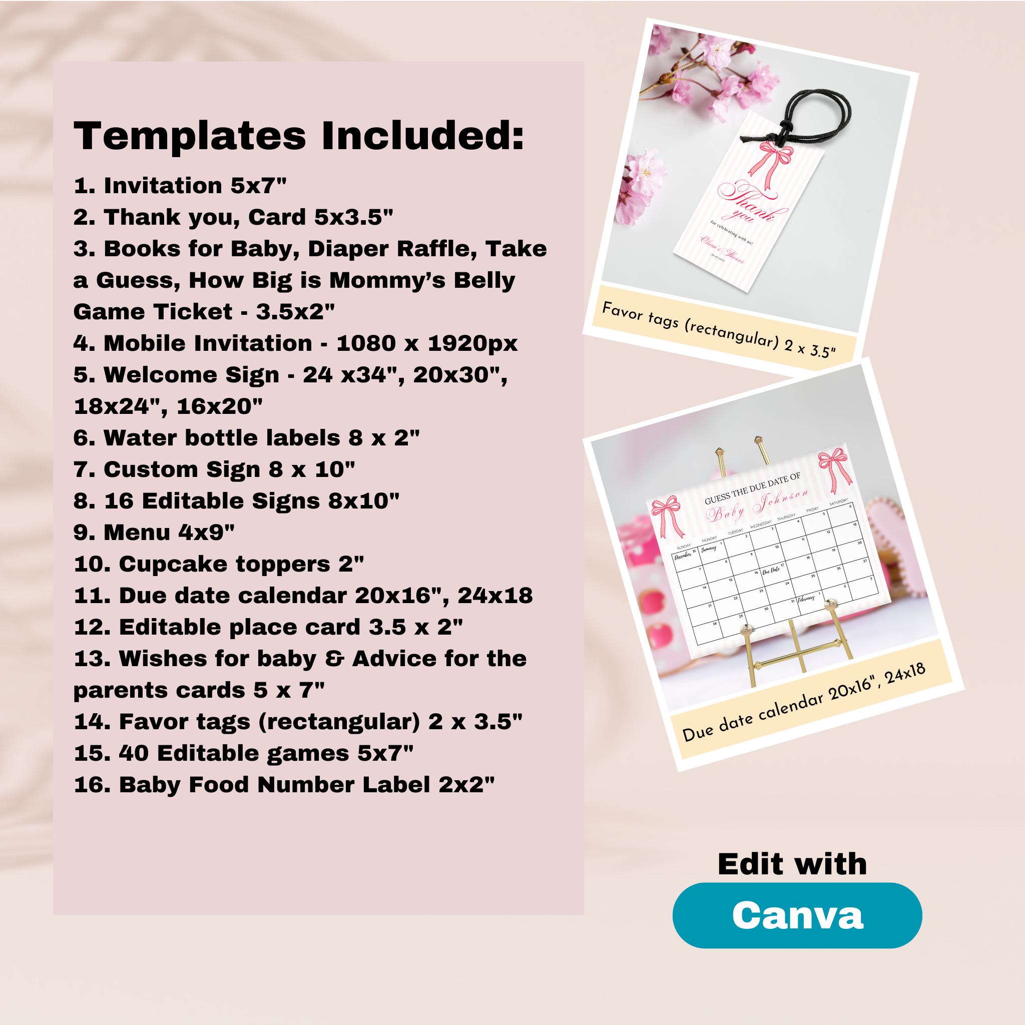 Pink Bow Baby Shower Bundle
