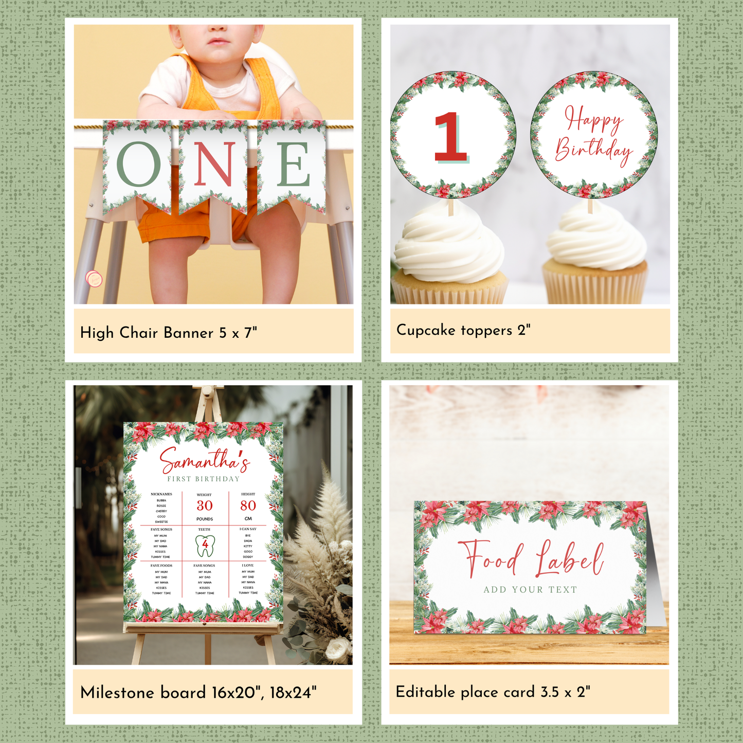 Christmas 1st Birthday Template Bundle #1
