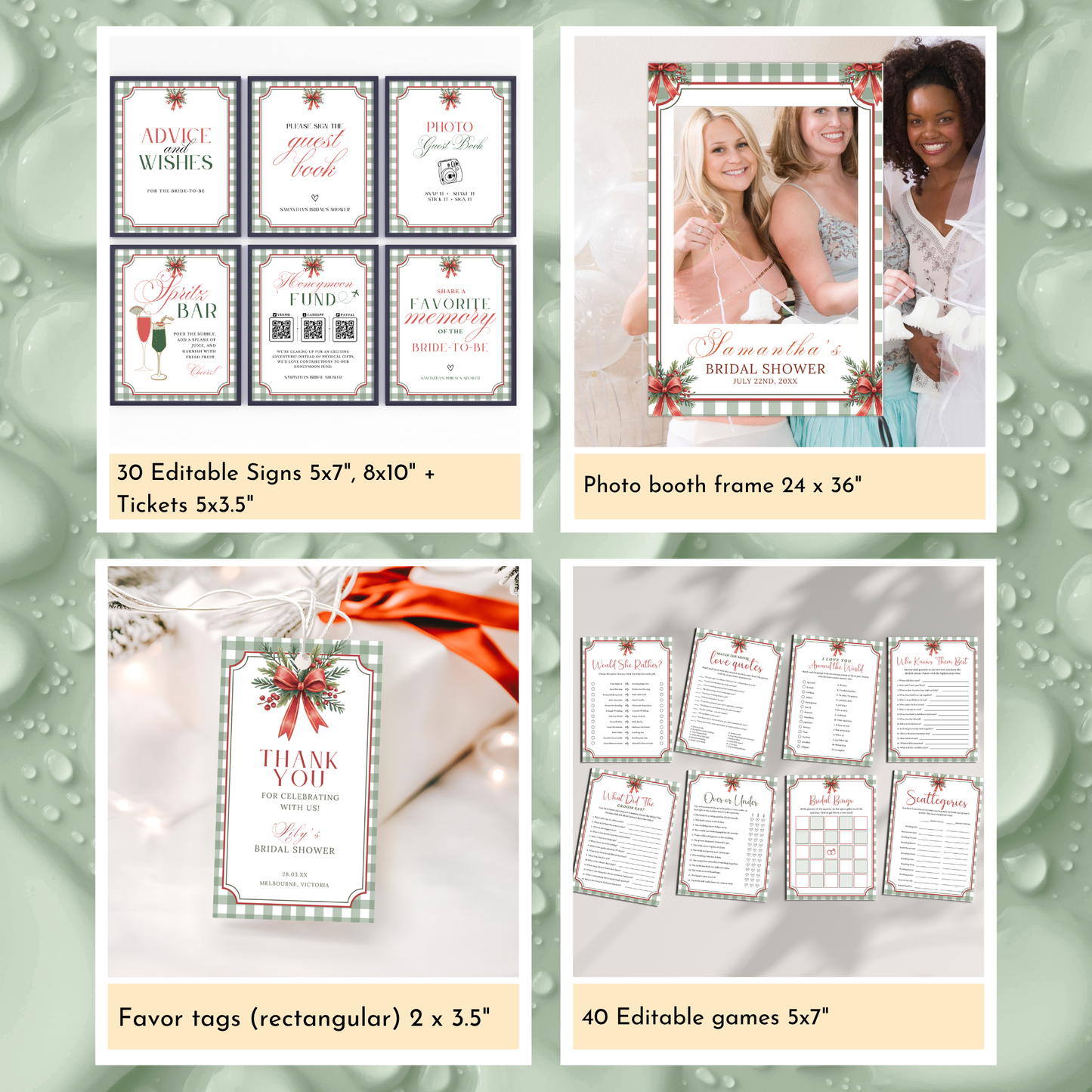 Christmas Bridal Shower Template Bundle - Gingham 1