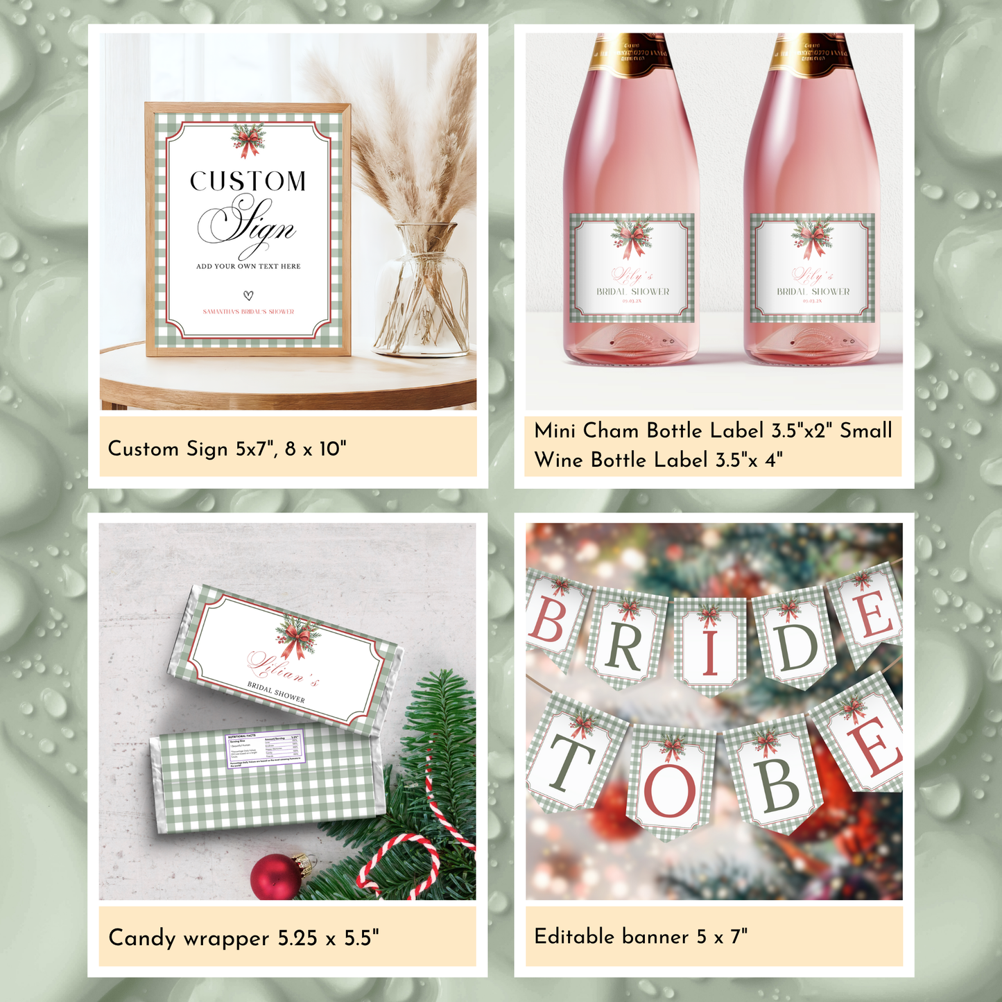 Christmas Bridal Shower Template Bundle - Gingham 1